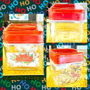 Lidded Christmas holiday glass jar two sided gift container candy cookies